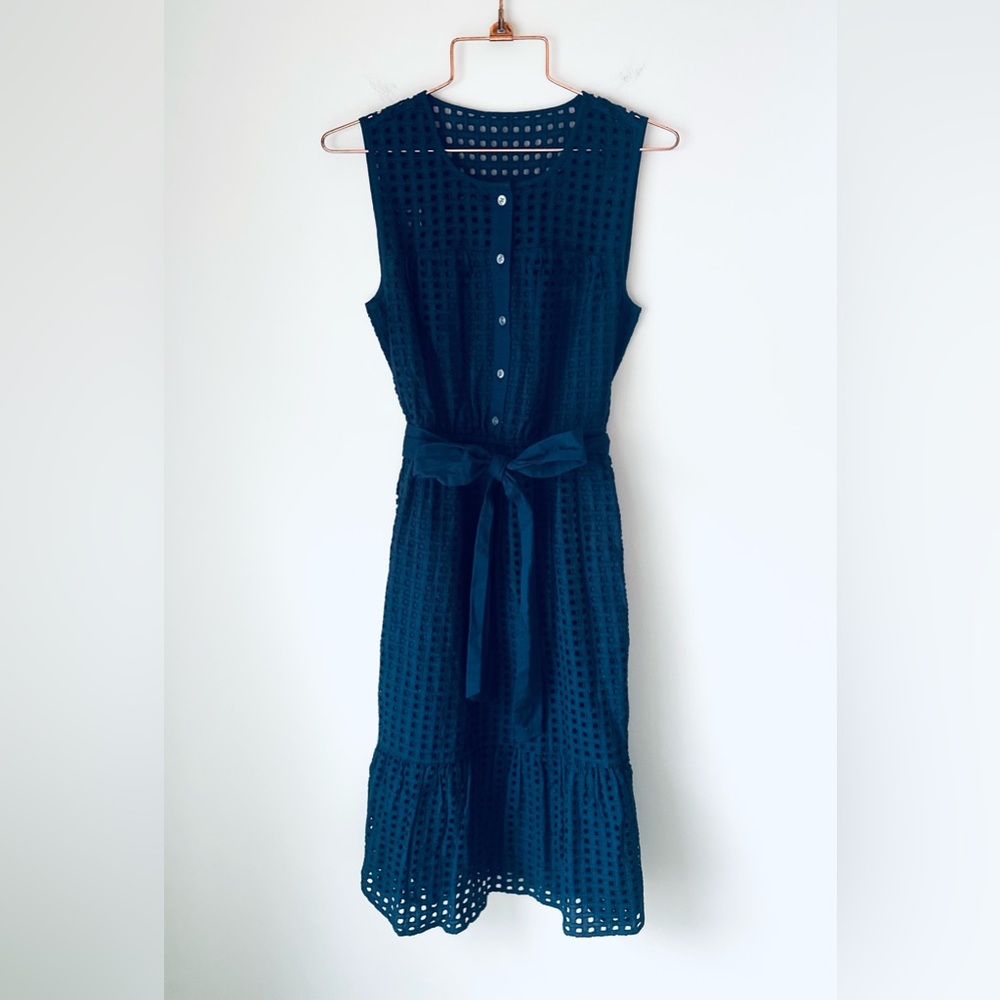 J. Crew Checkered Eyelet Midi Dress